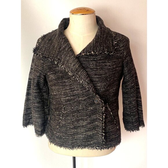 Isabel Marant Etoile Tweed Jacket Black White Striped Wool Blend Blazer Sz L - Picture 2 of 10